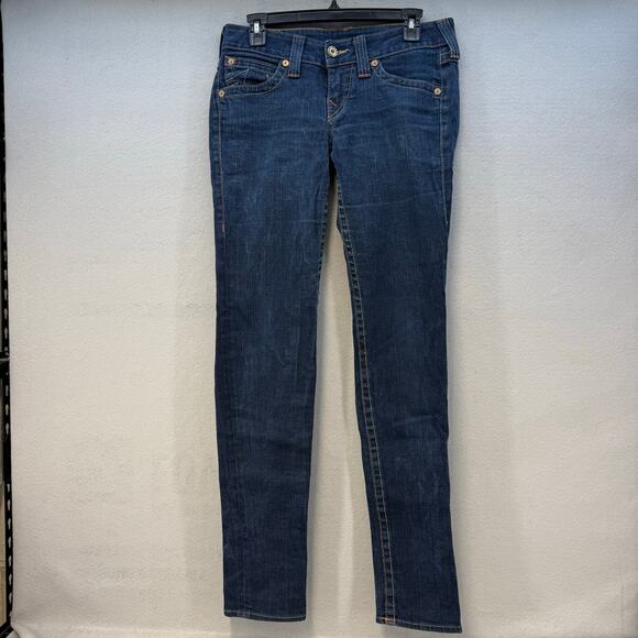 True Religion Jeans Women's 29 (8) Dark Blue Tapered Leg Low Rise Made in USA - Picture 1 of 15